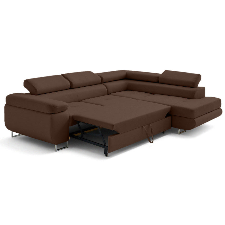 Canapé d'angle droit convertible BEST MOBILIER Zaria 5 places avec coffre et têtières en simili marron