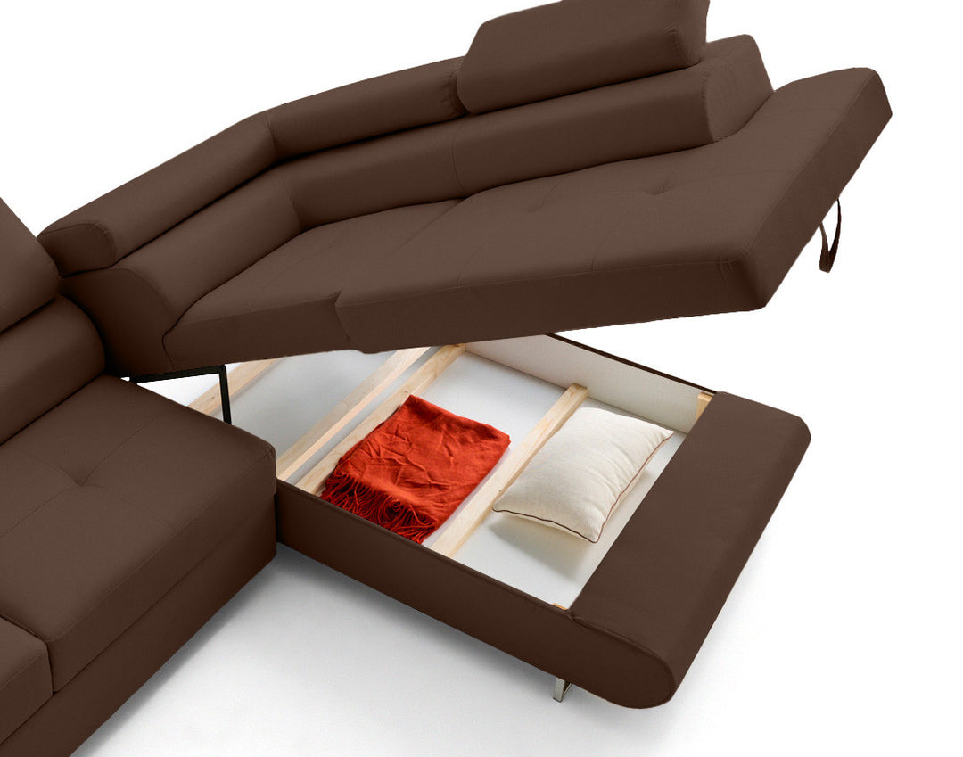 Canapé d'angle droit convertible BEST MOBILIER Zaria 5 places avec coffre et têtières en simili marron