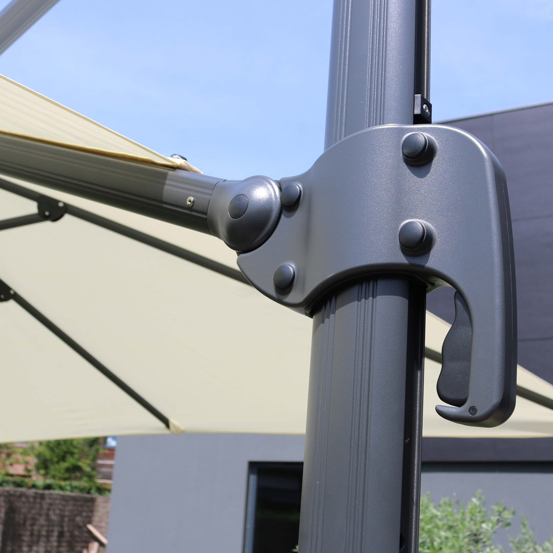 Parasol déporté carré en aluminium avec mât rotatif 360° (3 x 3m) OVIALA Ecru