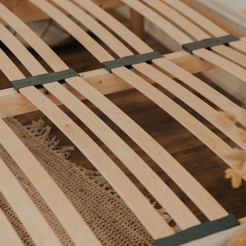 Sommier en bois tapissier gris avec lattes flexibles