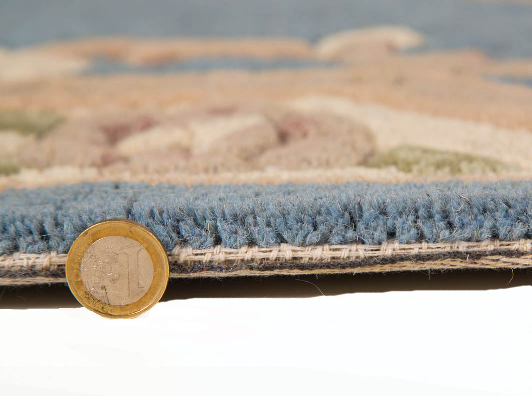 Tapis en laine Aubusson Bleu et beige 75x150cm