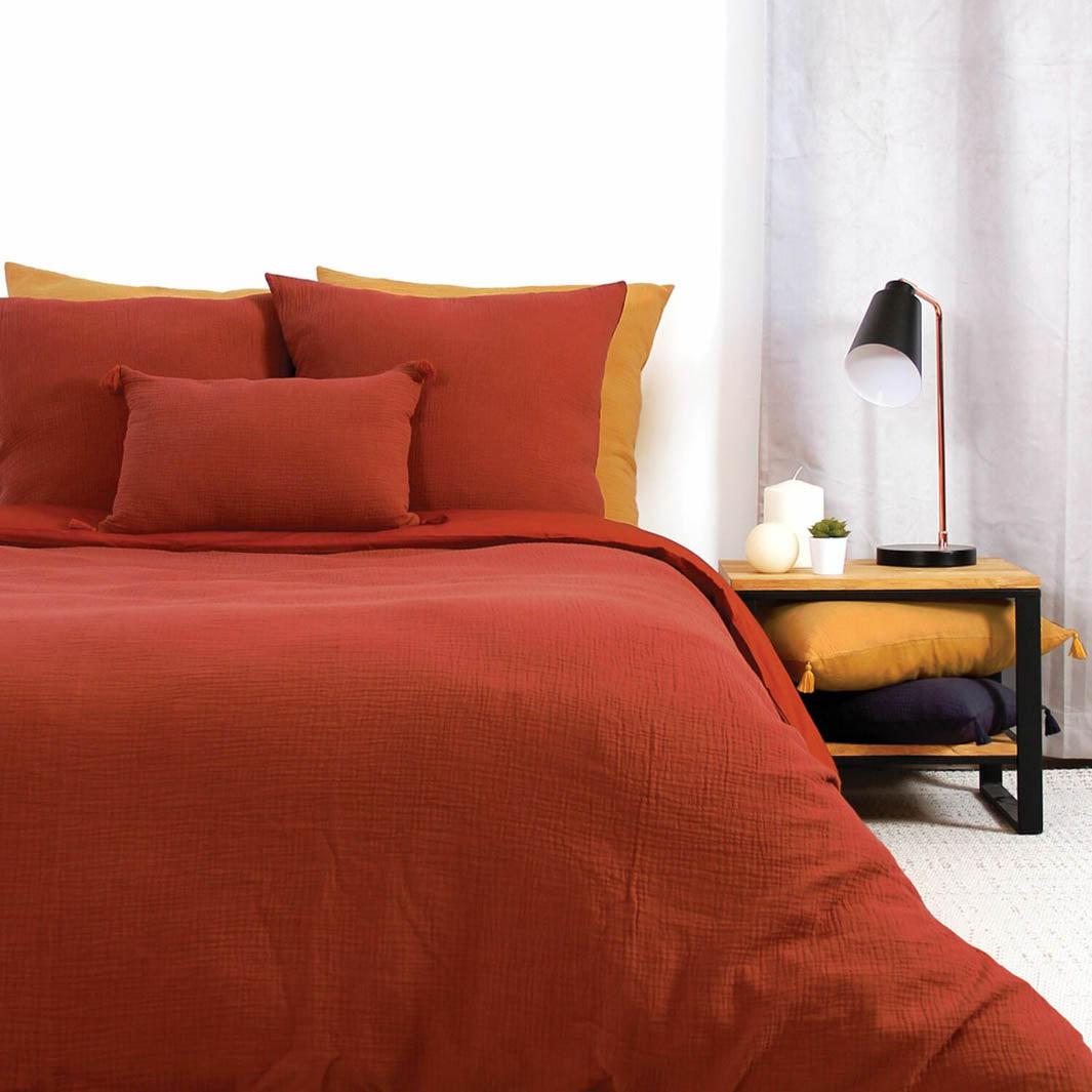 Parure de lit gaze de coton 260x240cm rouge