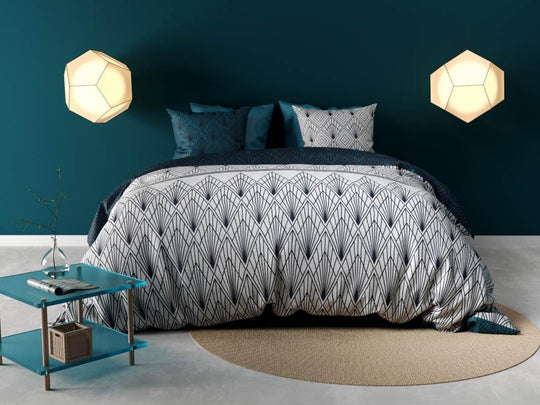 Parure de lit AGDAL reversible percale 240x220cm+2 taies 63cm