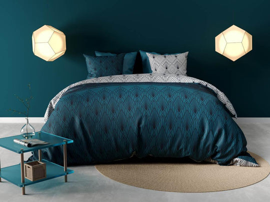 Parure de lit AGDAL reversible percale 240x220cm+2 taies 63cm
