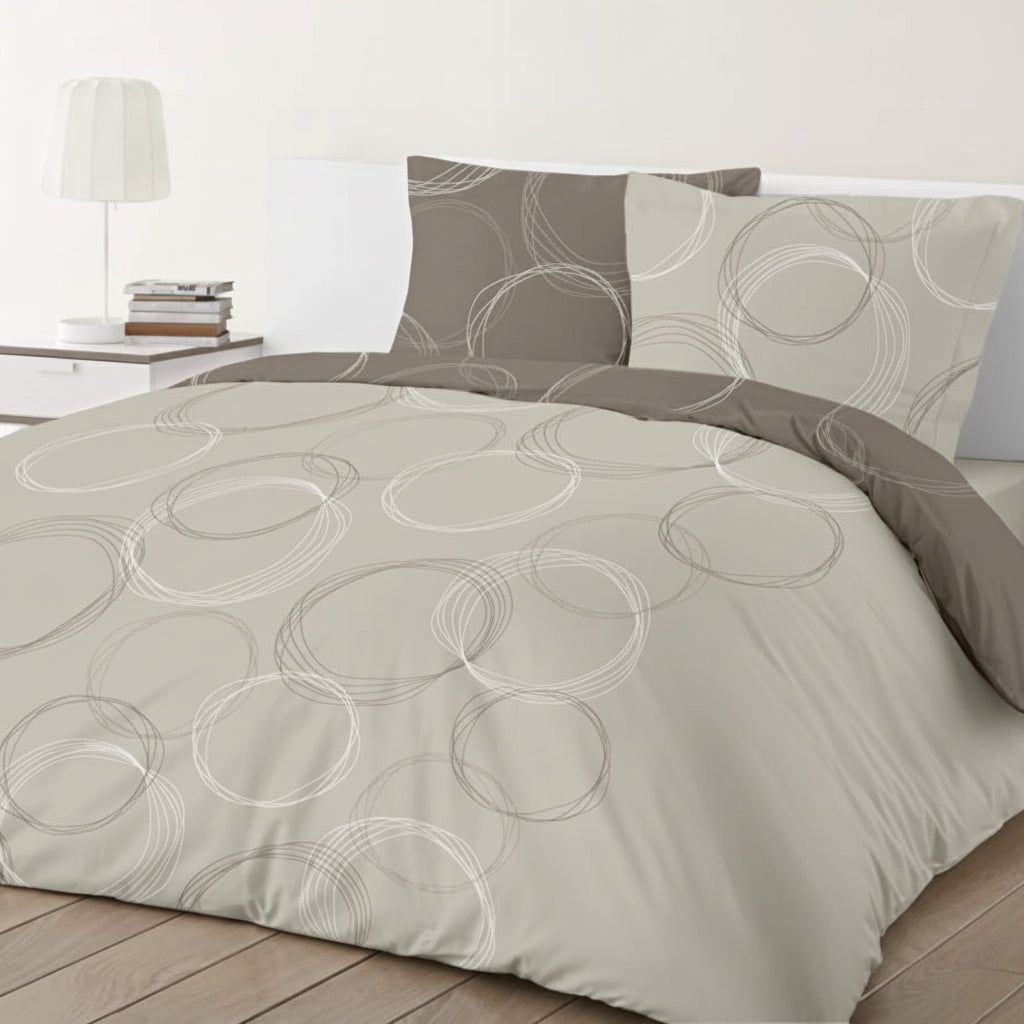 Parure de lit 2 personnes taupe reversible