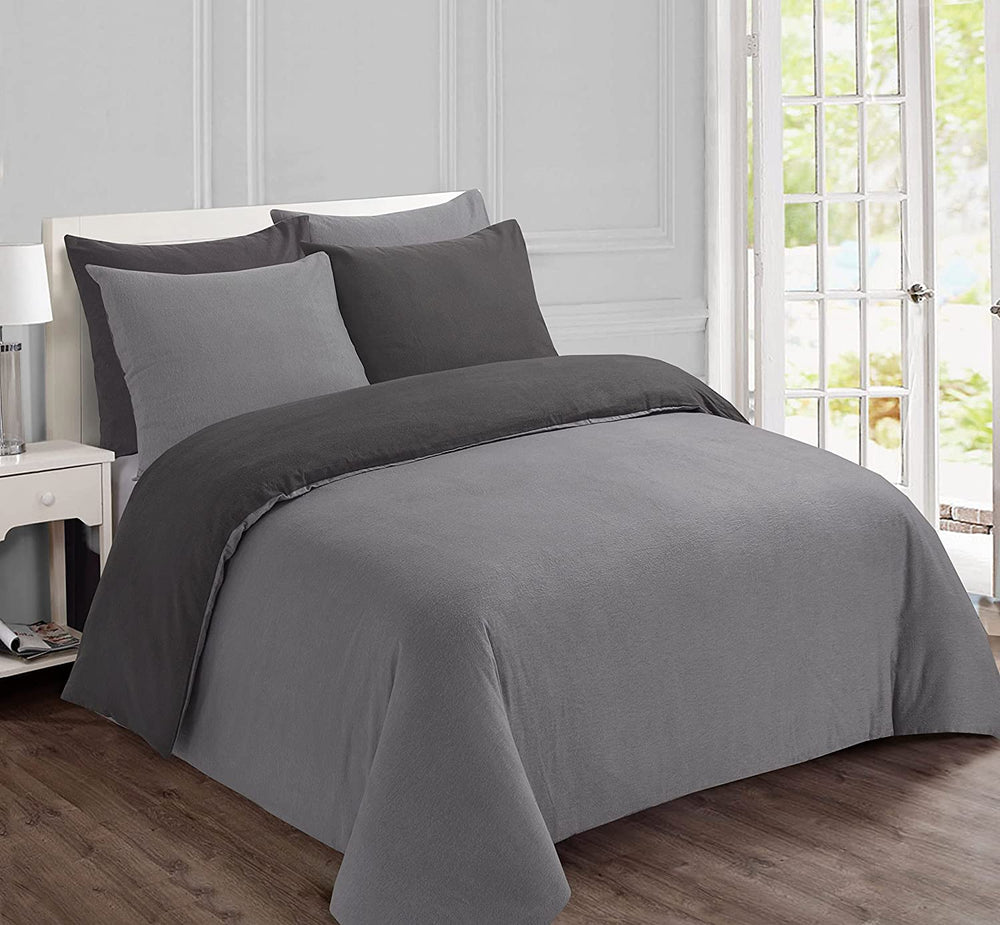 Parure de lit 2 personnes gris reversible